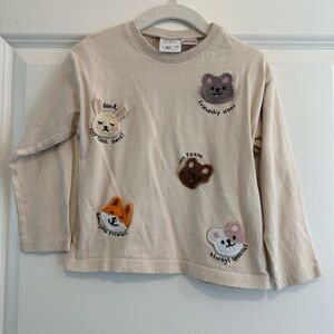 ZARA Kids Beige Long Sleeve Shirt with Animal Patches